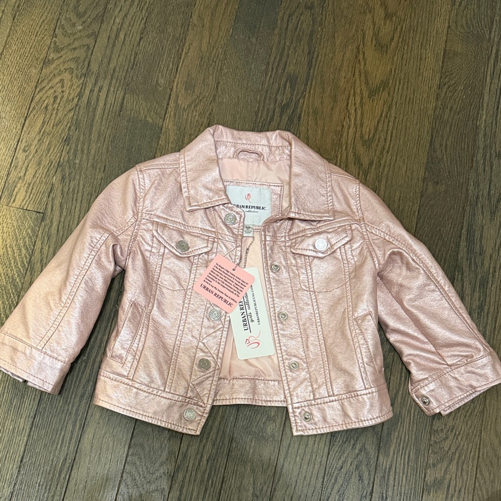 Urban Republic Metallic Pink Leather Jacket for girls 2T